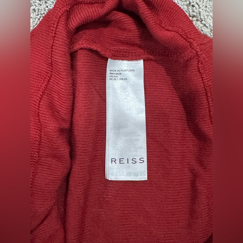REISS Milina Rib Half Zip Top-Red-Size Medium - Picture 5 of 8
